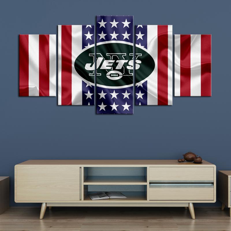 New York Jets American Flag 5 Pieces Wall Painting Canvas