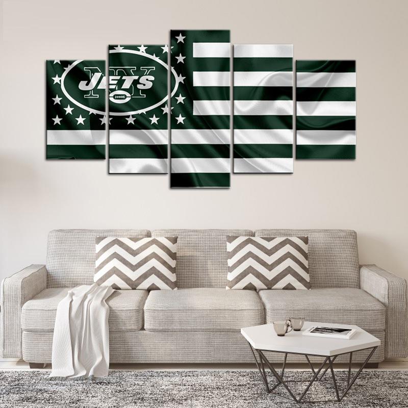 New York Jets American Flag 5 Pieces Wall Painting Canvas