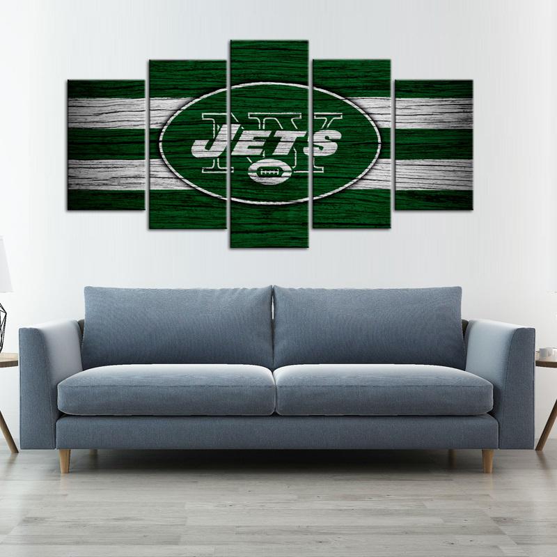 New York Jets Wooden Look 5 Pieces Wall Painting Canvas