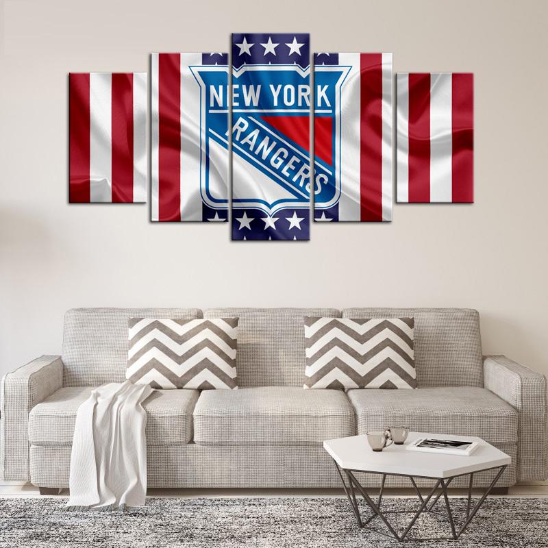 New York Rangers American Flag Wall Canvas