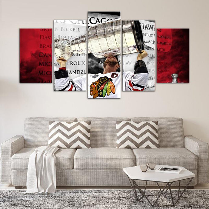 Stanley Cup Champions Chicago Blackhawks 5 Pieces Wall Art Painting Canvas