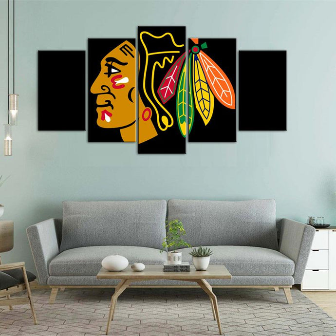 Chicago Blackhawks Sign Logo 5 Pieces Wall Art Painting Canvas