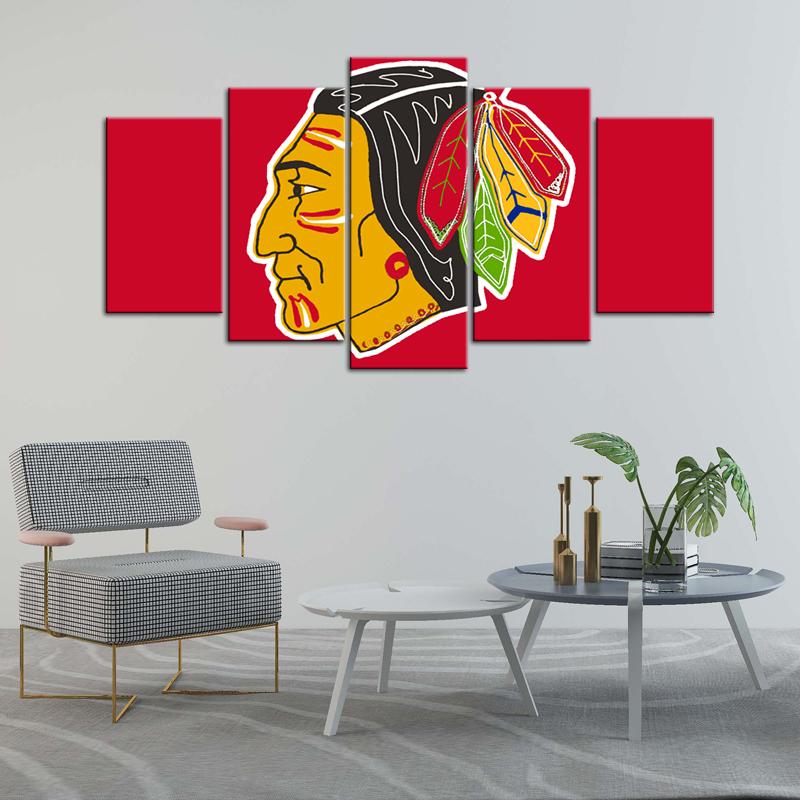 Chicago Blackhawks Sign Logo 5 Pieces Wall Art Painting Canvas