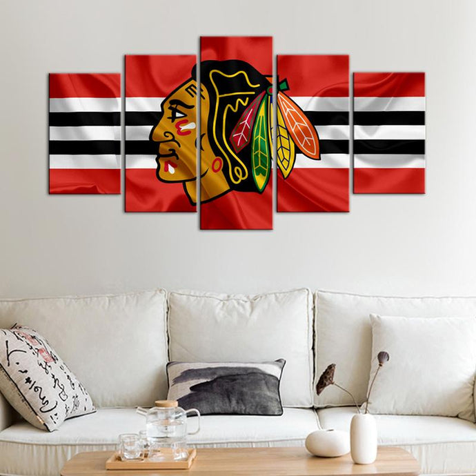 Chicago Blackhawks Fabric Look 5 Pieces Wall Art Painting Canvas