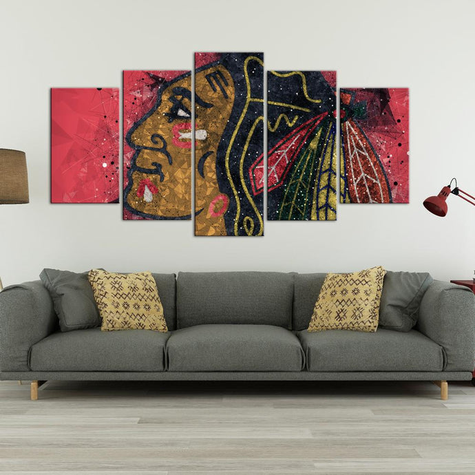 Chicago Blackhawks Techy Look 5 Pieces Wall Art Painting Canvas