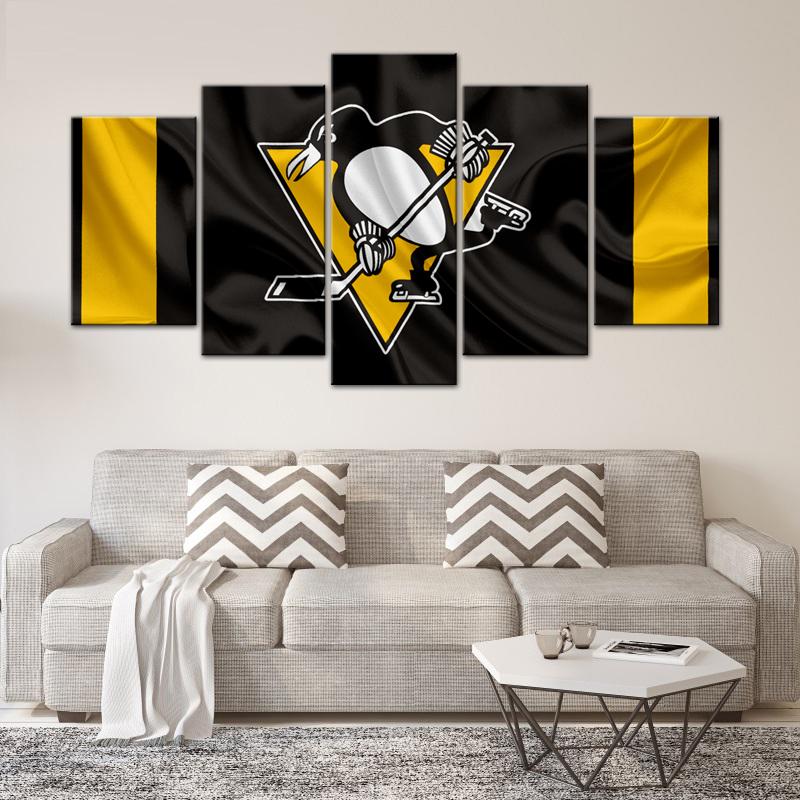 Pittsburgh Penguins Fabric Look 5 Pieces Painting Canvas