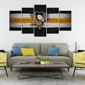Pittsburgh Penguins Wooden Look 5 Pieces Painting Canvas