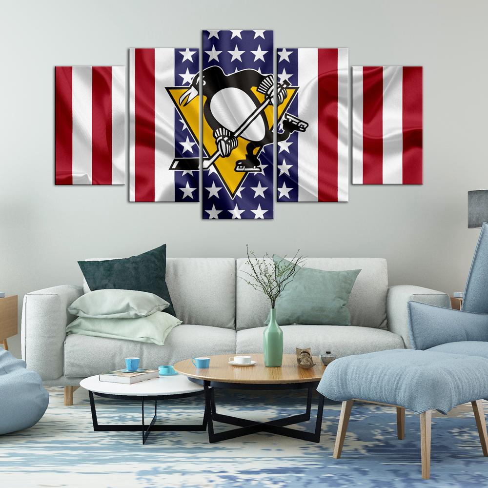 Pittsburgh Penguins American Flag 5 Pieces Painting Canvas