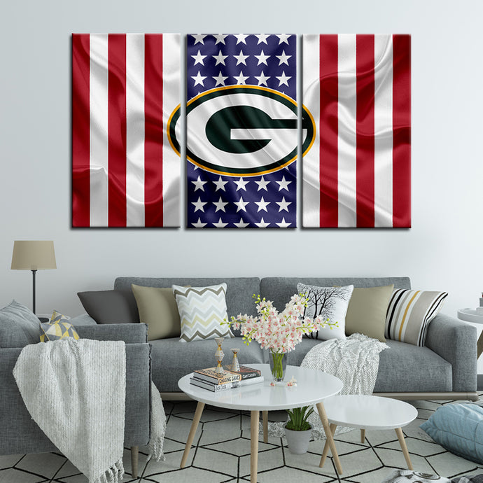 Green Bay Packers American Flag Wall Canvas 2