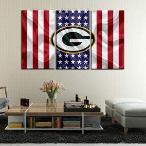 Green Bay Packers American Flag Wall Canvas 2