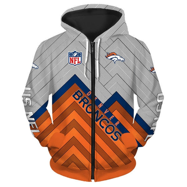 Denver Broncos 3D Zipper Hoodie