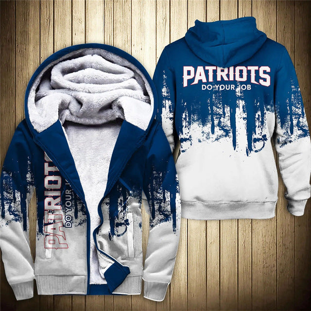 New England Patriots 3D Thick Zipper Hoodie