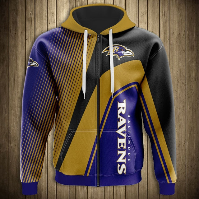 Baltimore Ravens Casual 3D Zipper Hoodie