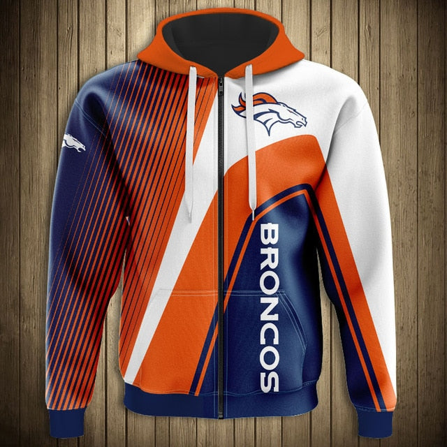 Denver Broncos Casual 3D Zipper Hoodie