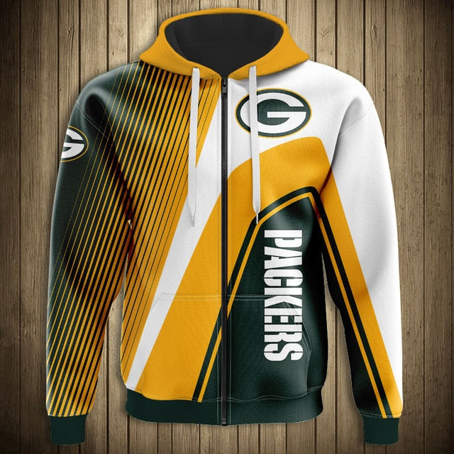 Green Bay Packers Casual 3D Zipper Hoodie