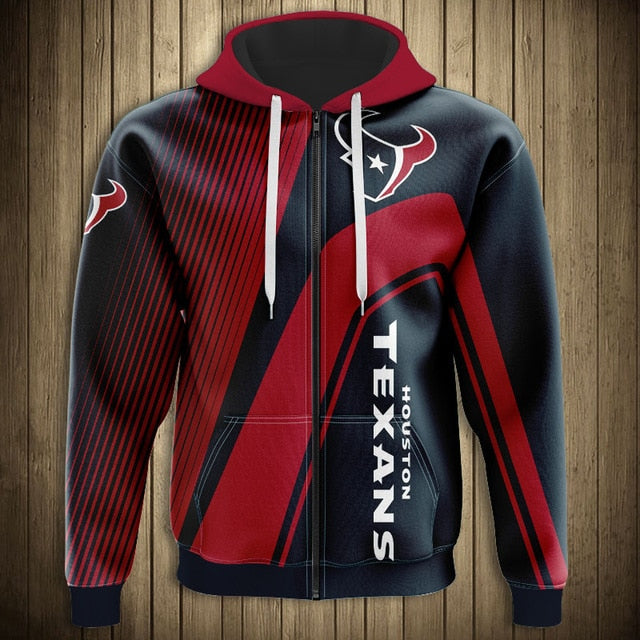 Houston Texans Casual 3D Zipper Hoodie