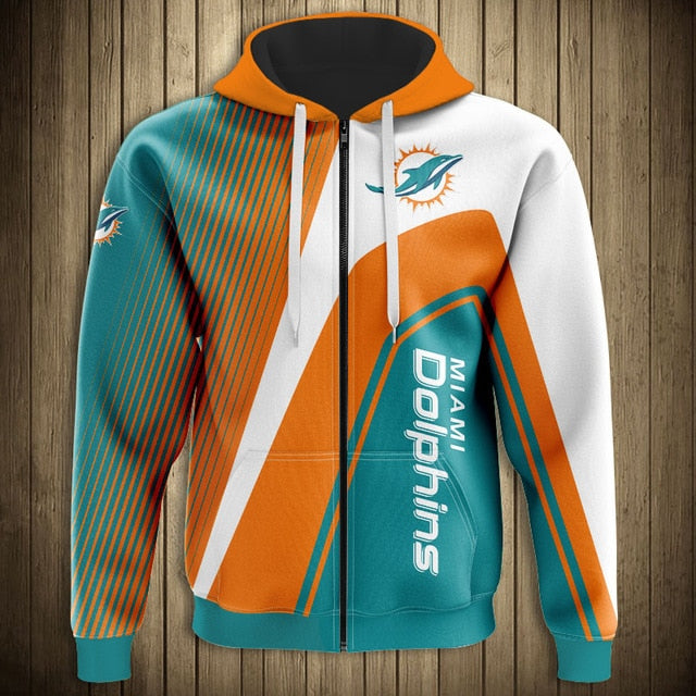 Miami Dolphins Casual 3D Zipper Hoodie