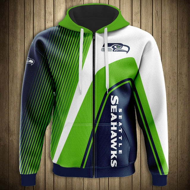 Seattle Seahawks Casual 3D Zipper Hoodie