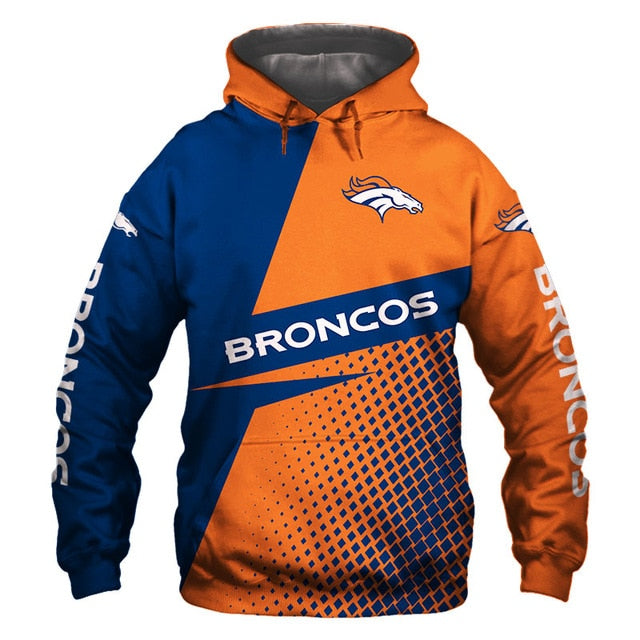 Denver Broncos Grid Pattern 3D Hoodie