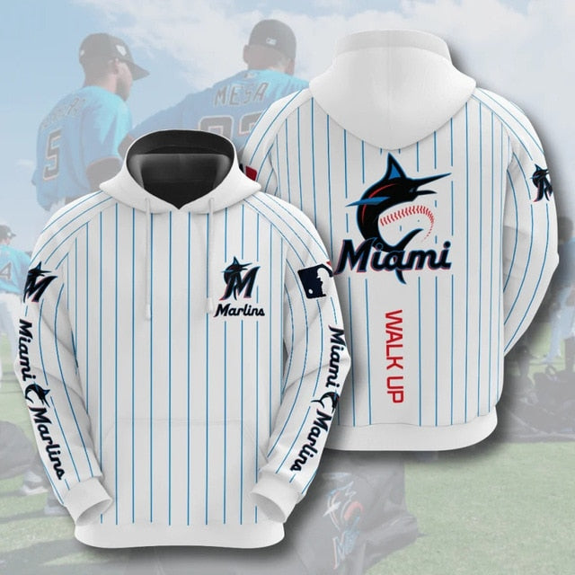 Miami Marlins Striped Casual Hoodie