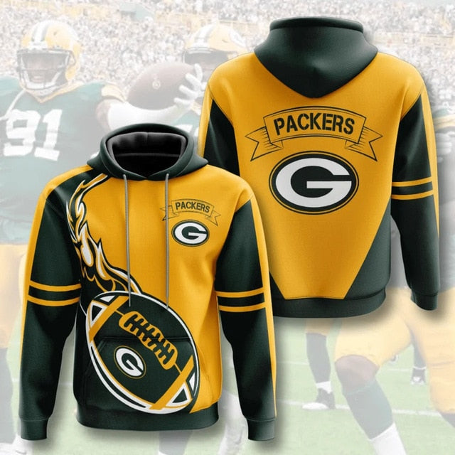 Green Bay Packers Flame Ball 3D Hoodie