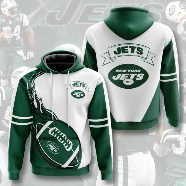 New York Jets Flame Ball 3D Hoodie