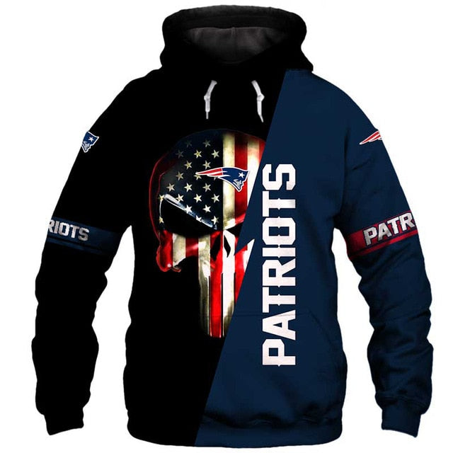 New England Patriots 3D Skull Hoodie