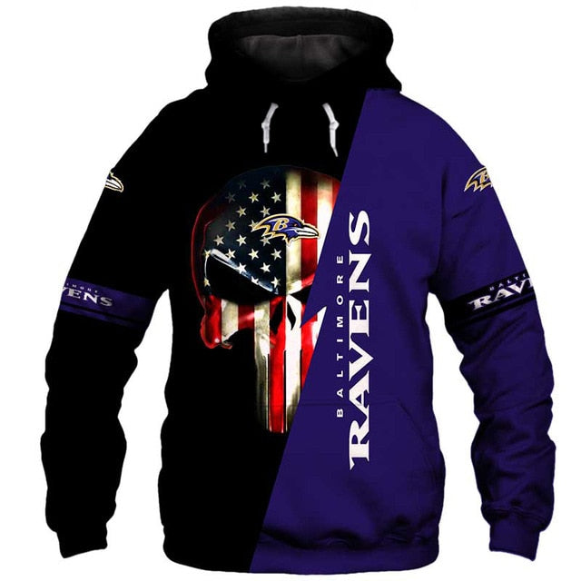 Baltimore Ravens 3D Skull Hoodie