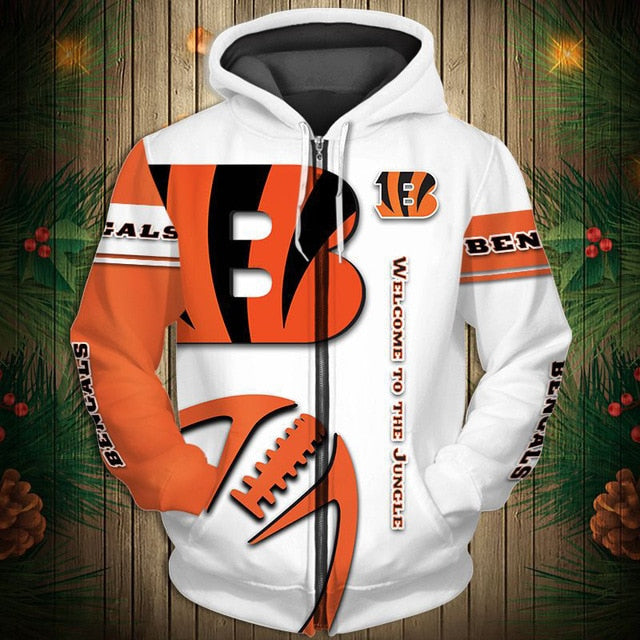 Cincinnati Bengals Zigzag Casual 3D Zipper Hoodie