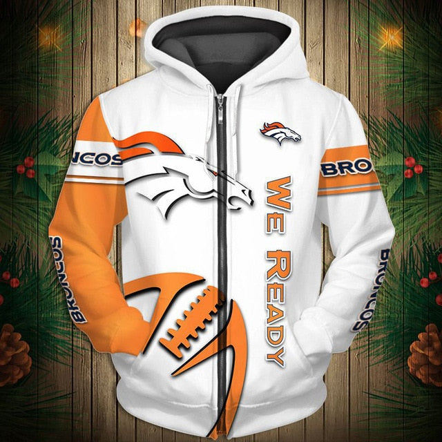 Denver Broncos Zigzag Casual 3D Zipper Hoodie