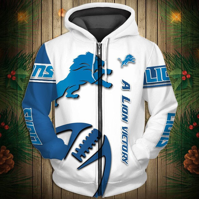 Detroit Lions Zigzag Casual 3D Zipper Hoodie