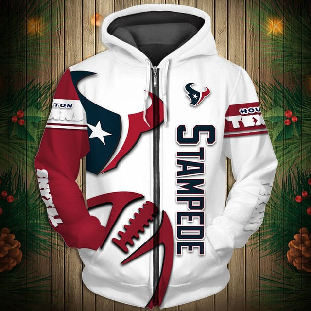 Houston Texans Zigzag Casual 3D Zipper Hoodie