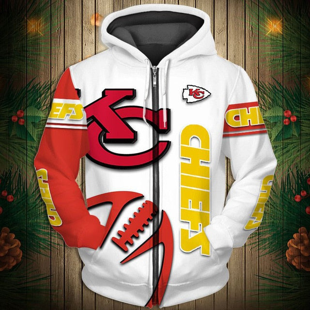 Kansas City Chiefs Zigzag Casual 3D Zipper Hoodie