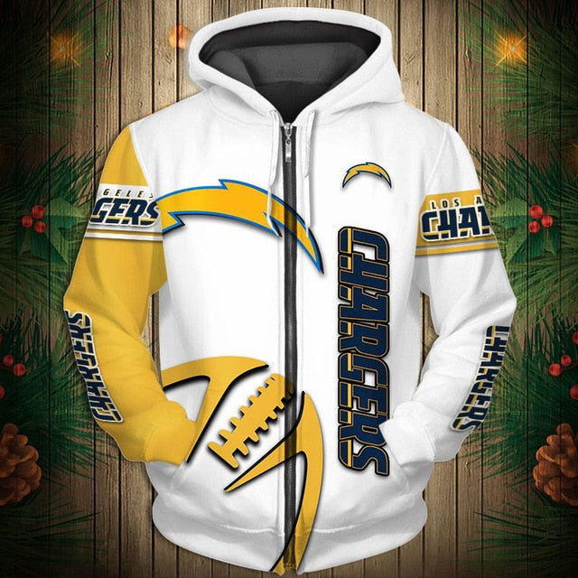 Los Angeles Chargers Zigzag Casual 3D Zipper Hoodie
