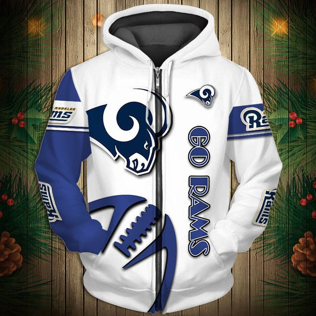 Los Angeles Rams Zigzag Casual 3D Zipper Hoodie