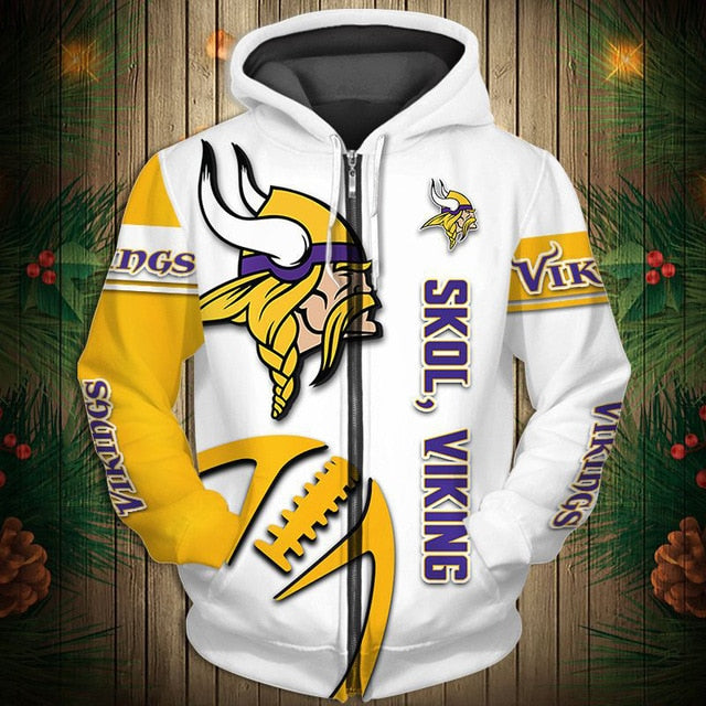 Minnesota Vikings Zigzag Casual 3D Zipper Hoodie