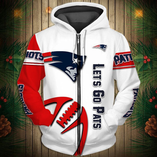 New England Patriots Zigzag Casual 3D Zipper Hoodie