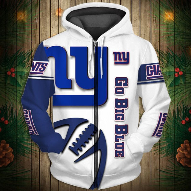 New York Giants Zigzag Casual 3D Zipper Hoodie