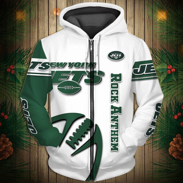 New York Jets Zigzag Casual 3D Zipper Hoodie