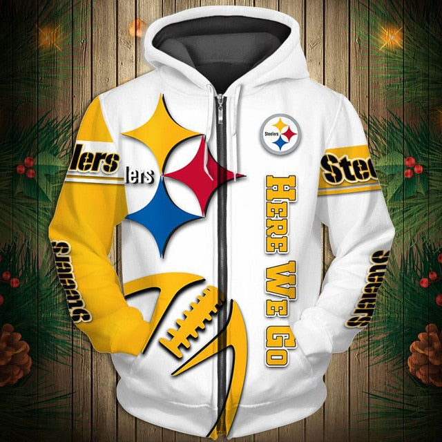 Pittsburgh Steelers Zigzag Casual 3D Zipper Hoodie