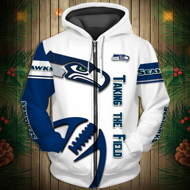 Seattle Seahawks Zigzag Casual 3D Zipper Hoodie