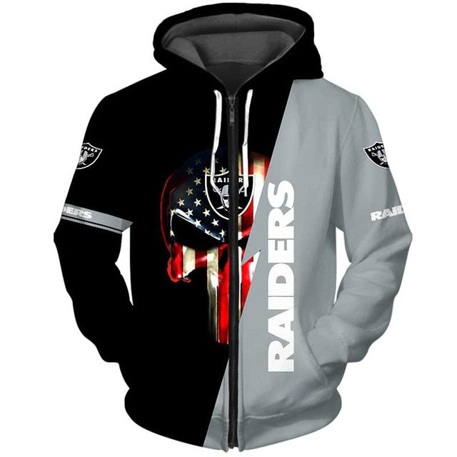 Las Vegas Raiders 3D Skull Zipper Hoodie