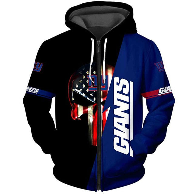 New York Giants 3D Skull Zipper Hoodie