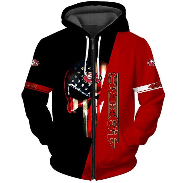 San Francisco 49ers 3D Skull Zipper Hoodie