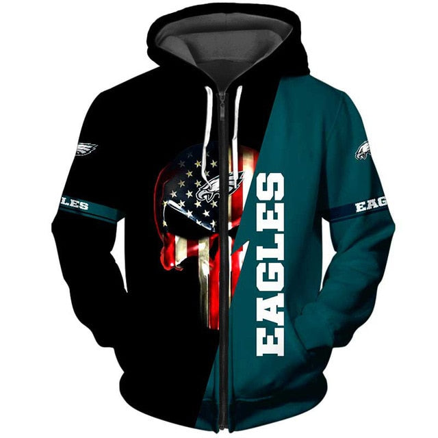 Philadelphia Eagles 3D Skull Zipper Hoodie