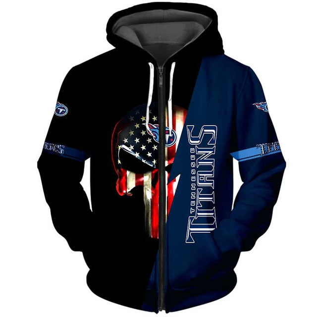 Tennessee Titans 3D Skull Zipper Hoodie