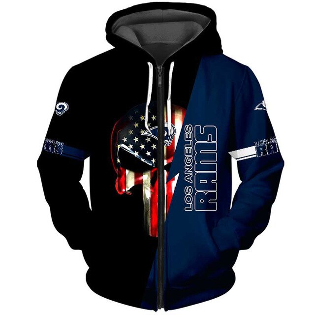 Los Angeles Rams 3D Skull Zipper Hoodie