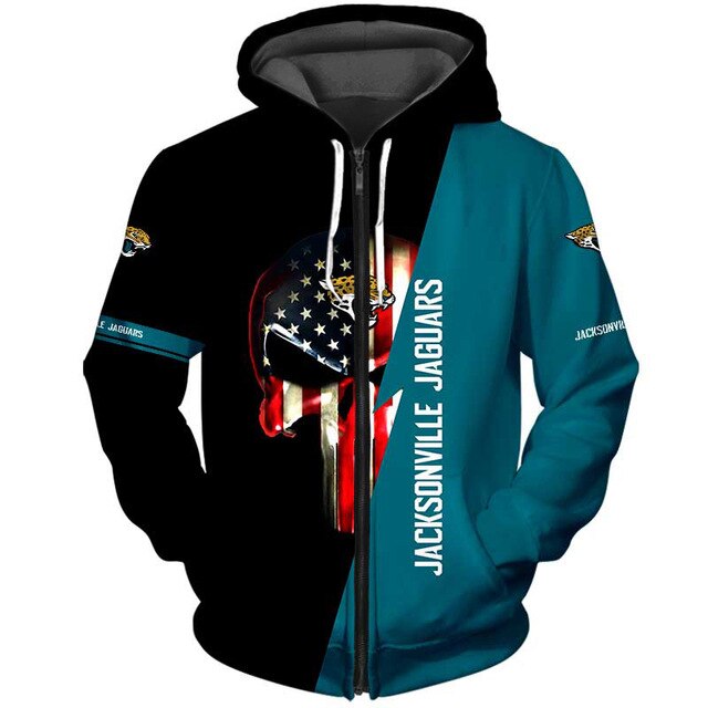 Jacksonville Jaguars 3D Skull Zipper Hoodie