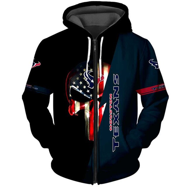 Houston Texans 3D Skull Zipper Hoodie