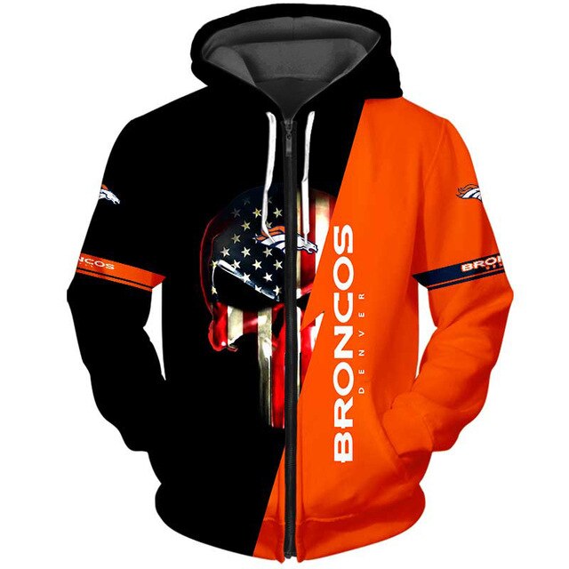 Denver Broncos 3D Skull Zipper Hoodie